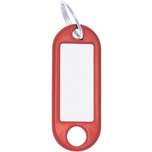 Schlüsselanhänger, Kst./Met., mit Ring, Ø: 18 mm, 52x21x3mm, rot