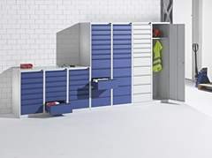 Schubladenschrank, Stahl, HxBxT 900 x 1500 x 500 mm, 18 Schubladen, Schubladen enzianblau.