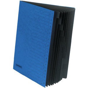 Ordnungsmappe, Karton, Eckspanngummi, A4, 12 Fächer, blau