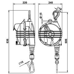 Balancer, Seillänge 2000 mm, manuelle Trommelblockierung, Tragfähigkeit 25 - 30 kg.