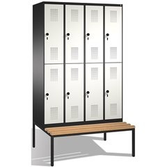 EVOLO Garderobenschrank, doppelstöckig, mit Sitzbank, 4 Abteile, je 2 Fächer, Ab