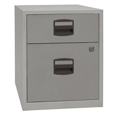 Mobiler Beistellschrank PFA, 1 Schublade, 1 Hängeregistratur, silber.