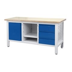 Werkbank, 3 Schubladen, 1 Tür, 1 offenes Fach mit Boden, BxT 1700 x 600 mm.
