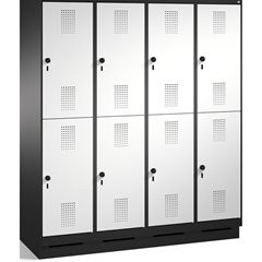 EVOLO Garderobenschrank, doppelstöckig, mit Sockel, 4 Abteile, je 2 Fächer, Abte