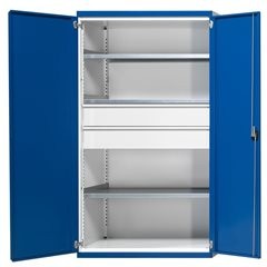 Schwerlastschrank mit 3 Fachböden, 2 Schubladen, HxBxT 1950 x 1084 x 690 mm.