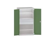 Schwerlastschrank aus Stahl, 3 Fachböden, Schubladen 1 x 60 mm, 1 x 120 mm, 1 x 180 mm hoch, lichtgr