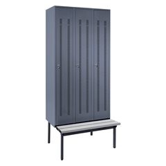 Spind Berlin 1 Sitzbank, 3 Abteile, blaugrau, B 900 mm, untergebaut, Kunststoff.