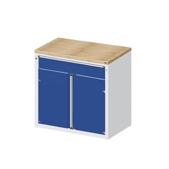 Schrank für Material- und Werkzeugausgabetheke, 1 Schublade, 2 Türen, 1 Fachboden, grau / blau.