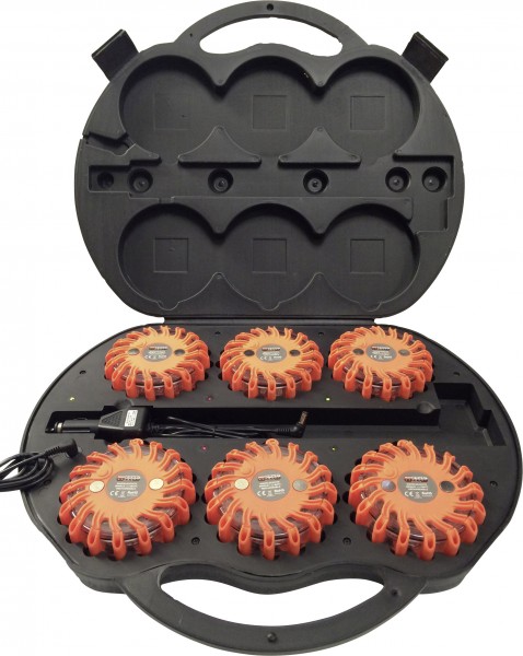 Profi Power 2420004 LED-Warnblinkeuchte 6er Set mit Ladekoffer (Ø x H) 105-Copy