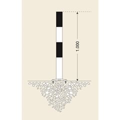 Sperrpfosten aus Stahl, zum Aufdübeln, Ø 76 mm, schwarz-gelb, 1 Kettenöse.