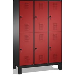 EVOLO Garderobenschrank, doppelstöckig, mit Füßen, 3 Abteile, je 2 Fächer, Abtei