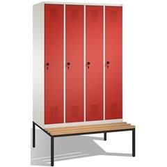 EVOLO Garderobenschrank, mit Sitzbank, 4 Abteile, Abteilbreite 300 mm, reinweiß
