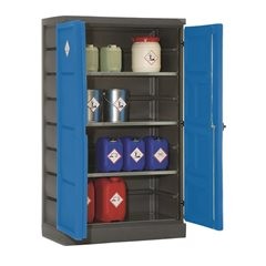 Umweltschrank aus PE, 2-türig, Fachböden Edelstahl.
