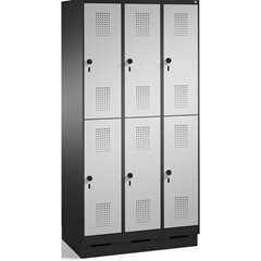 EVOLO Garderobenschrank, doppelstöckig, mit Sockel, 3 Abteile, je 2 Fächer, Abte