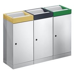 Wertstoffsammelsystem mit Flügeltür, Volumen 70 l, graualu, 3-fach-Sammler.