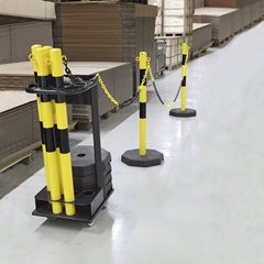 Kettenständerset mit Transportwagen, Höhe 1130 mm, mit Kettenpfostenset gelb / s