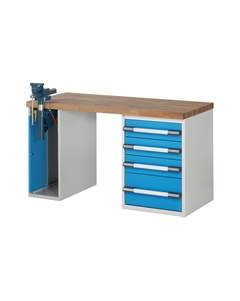 Werkbank, Baukastensystem Serie 7000, 1 Schrank, 1 Standcontainer je 4 Schubladen, BxT 1250 x 700 mm