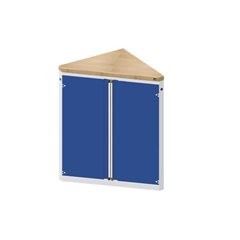 Schrank für Material- und Werkzeugausgabetheke, 2 Türen, 2 Fachböden, dreieckig, grau / blau.