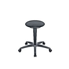 Arbeitshocker mit Gasfeder-Höhenverstellung, Sitz mit Stoffbezug, mit Rollen.