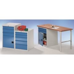 Werkzeugschrank, BxT 600 x 600 mm, Höhe 800 mm, 2 Schubladen, 1 Tür, lichtgrau.