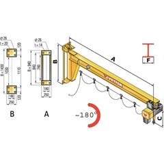 Wandschwenkkran ASSISTENT AW, mit Elektrokettenzug HF, Tragfähigkeit 500 kg, Ausladung 3 m, Haupt-un