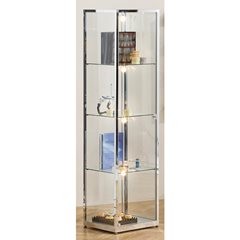 Säulenvitrine, Höhe 2000 mm, 1 Drehflügeltür, BxT 400 x 400 mm, Edelstahl-Optik.