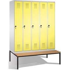 EVOLO Garderobenschrank, mit Sitzbank, 5 Abteile, Abteilbreite 300 mm, lichtgrau