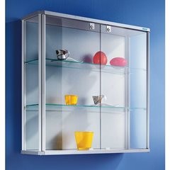 Design-Wandvitrine, HxBxT 800 x 820 x 250 mm, mit NV-Beleuchtung.