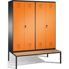 EVOLO Garderobenschrank, zueinander schlagende Türen, mit Sitzbank, 4 Abteile, A