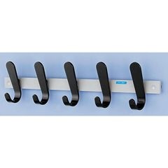 Garderobenleiste, 5 Mantelhaken, HxBxT 130 x 600 x 60 mm, VE 2 Stück, Hakenfarbe Schwarz.
