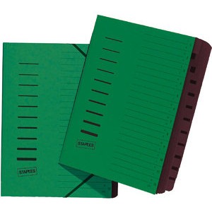 Ordnungsmappe, Karton, Eckspanngummi, A4, 12 Fächer, grün