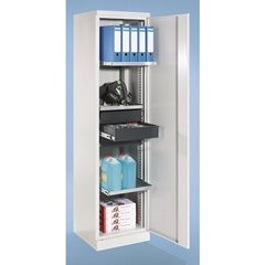 Materialschrank, Breite 500 mm, 3 Ausziehböden, 3 Schubladen, Tür enzianblau.