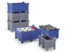 Transport- und Stapelbehälter aus PE, Auflast 2500 kg, LxB 1200 x 1000 mm, grau.