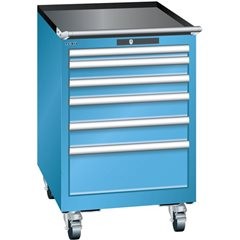 Schubladenschrank, Breite 564 mm, fahrbar, 6 Schubladen, HxT 890 x 725 mm, grau metallic / lichtgrau
