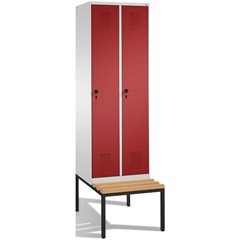 EVOLO Garderobenschrank, mit Sitzbank, 2 Abteile, Abteilbreite 300 mm, lichtgrau