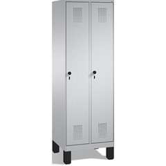 EVOLO Garderobenschrank, mit Füßen, 2 Abteile, Abteilbreite 300 mm, weißaluminiu