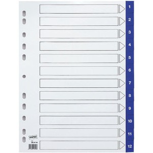 Register, PP, 0,12mm, 1-12, Euroloch., A4, 12Bl., blau