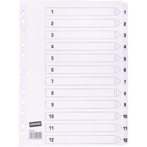 Register, Karton, 170 g/m², 1-12, Eurolochung, A4, 12 Blatt, weiß