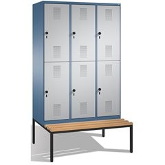 EVOLO Garderobenschrank, doppelstöckig, mit Sitzbank, 3 Abteile, je 2 Fächer, Ab