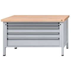 Werkbank mit XL/XXL-Schubladen, Gestellbauweise, Breite 1500 mm, 5 Schubladen, Stahlblechbelagplatte