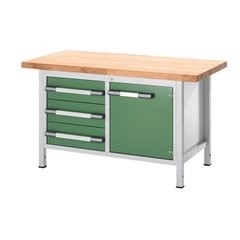 Höhenverstellbare Werkbank, Gestellbauweise, 3 Schubladen, 1 Flügeltür, Breite 1500 mm, anthrazit /