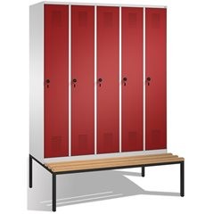 EVOLO Garderobenschrank, mit Sitzbank, 5 Abteile, Abteilbreite 300 mm, lichtgrau