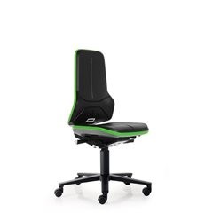 NEON Arbeitsdrehstuhl, Rollen, Permanentkontakt, PU-Schaum, Flexband grün.