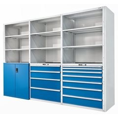 Schubladenregal, 3 Universal-, 2 Verstellböden, 7 Schubladen, Anbaufeld.