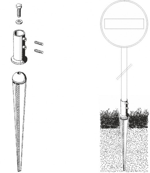 Erddorn verzinkt, für Rohre dm 48mm (mit Sechskantschrauben)