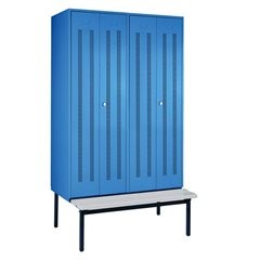 Schwarz-Weiß-Spind Berlin 1 mit Sitzbank, 2 Abteile, lichtblau, B 1200 mm, untergebaut, Kunststoff.