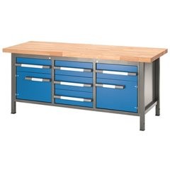 Höhenverstellbare Werkbank, Gestellbauweise, 5 Schubladen, 2 Flügeltüren, Breite 2000 mm, anthrazit
