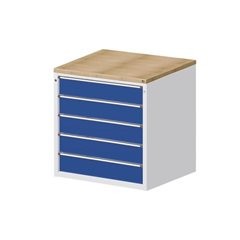 Schrank für Material- und Werkzeugausgabetheke, 5 Schubladen 180 mm, grau / blau.