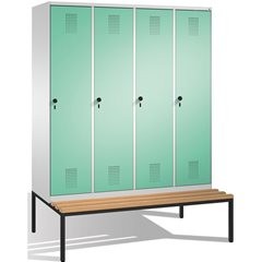 EVOLO Garderobenschrank, mit Sitzbank, 4 Abteile, Abteilbreite 400 mm, lichtgrau