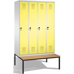 EVOLO Garderobenschrank, mit Sitzbank, 4 Abteile, Abteilbreite 300 mm, lichtgrau